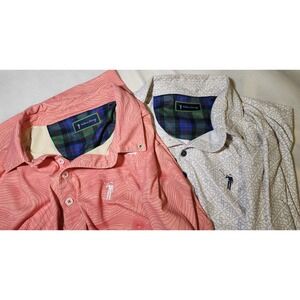 2 William Murray Mens Golf Polo Shirts Top Sz M Pink & White Topographic Print